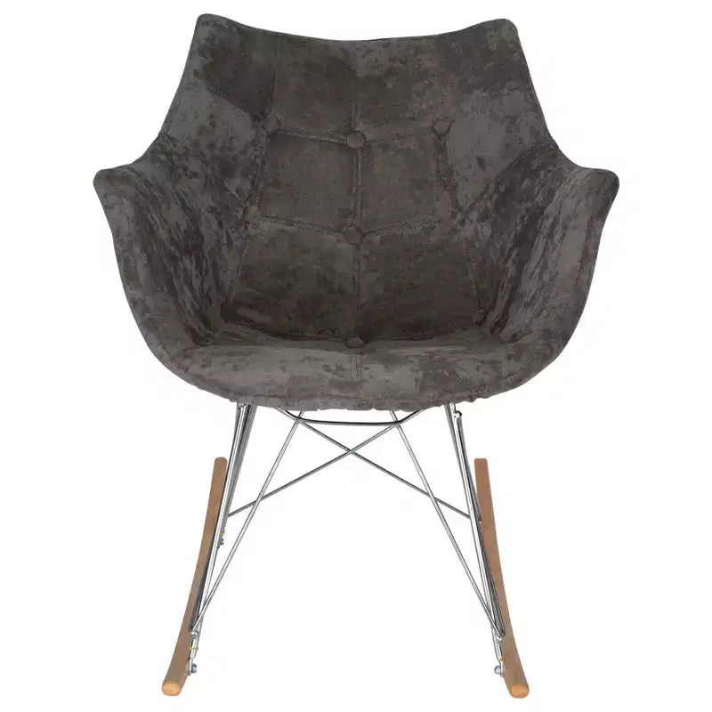 Fauteuil à bascule de pépinière LeisureMod Willow en tissu sergé/revêtement velours - Base en bois de frêne Eiffel, confort accru, parfait pour les chambres d'enfants