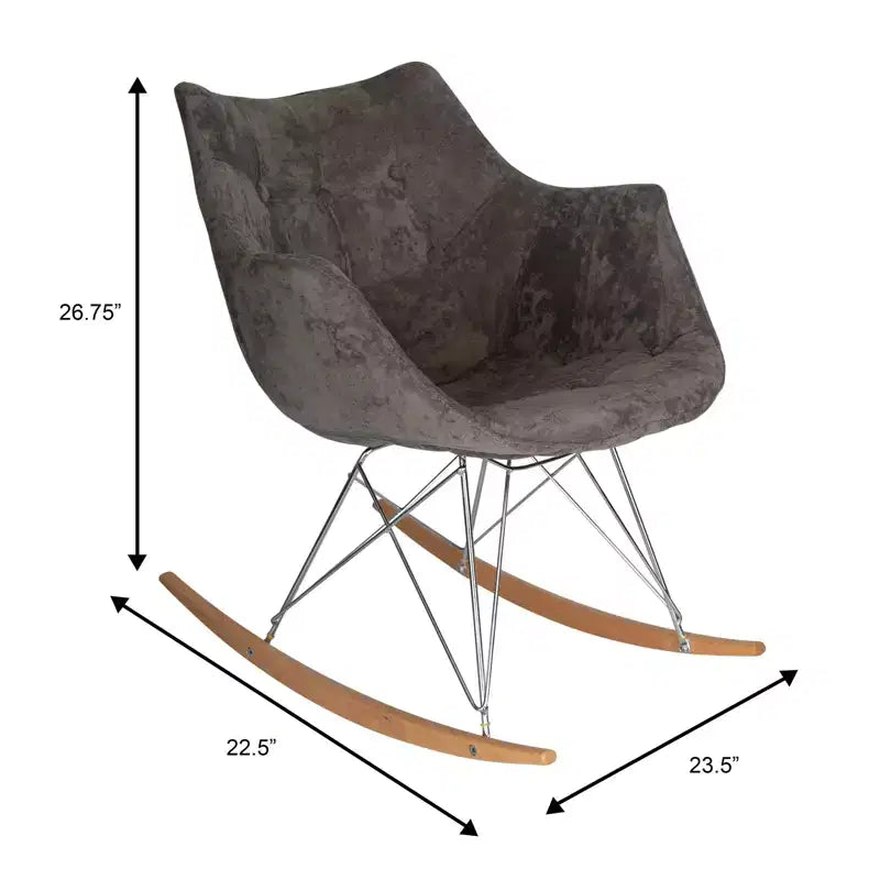 Fauteuil à bascule de pépinière LeisureMod Willow en tissu sergé/revêtement velours - Base en bois de frêne Eiffel, confort accru, parfait pour les chambres d'enfants