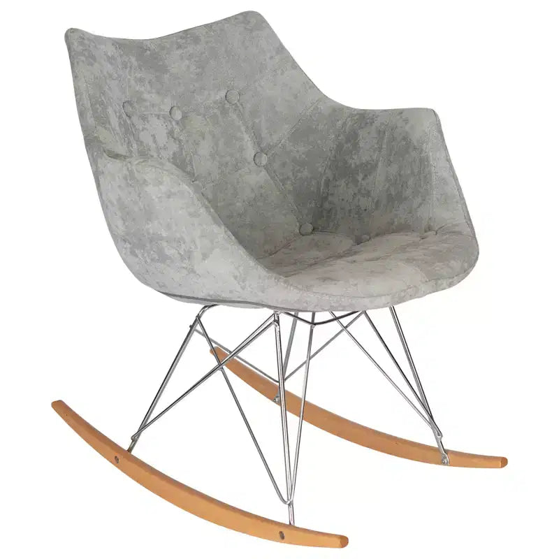 Fauteuil à bascule de pépinière LeisureMod Willow en tissu sergé/revêtement velours - Base en bois de frêne Eiffel, confort accru, parfait pour les chambres d'enfants