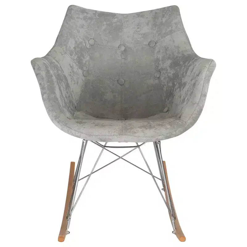 Fauteuil à bascule de pépinière LeisureMod Willow en tissu sergé/revêtement velours - Base en bois de frêne Eiffel, confort accru, parfait pour les chambres d'enfants