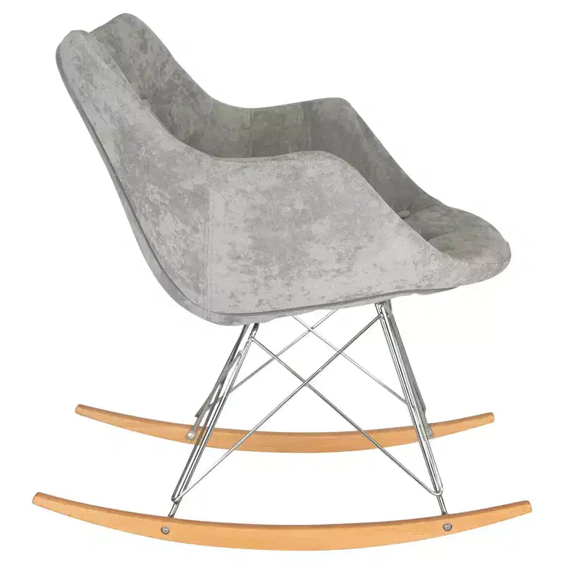 Fauteuil à bascule de pépinière LeisureMod Willow en tissu sergé/revêtement velours - Base en bois de frêne Eiffel, confort accru, parfait pour les chambres d'enfants