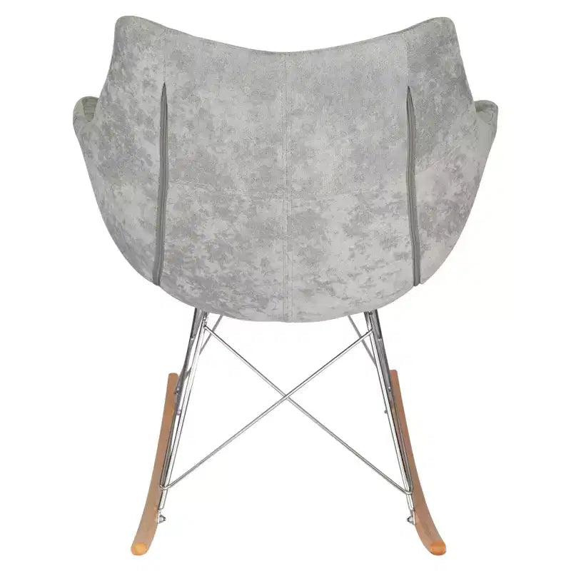 Fauteuil à bascule de pépinière LeisureMod Willow en tissu sergé/revêtement velours - Base en bois de frêne Eiffel, confort accru, parfait pour les chambres d'enfants