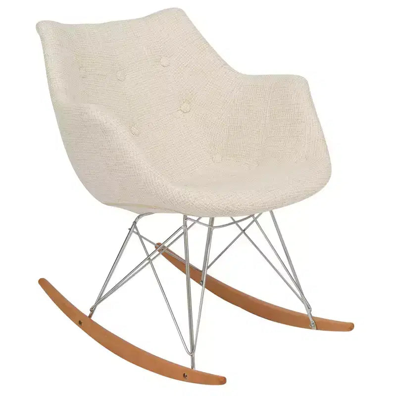 Fauteuil à bascule de pépinière LeisureMod Willow en tissu sergé/revêtement velours - Base en bois de frêne Eiffel, confort accru, parfait pour les chambres d'enfants