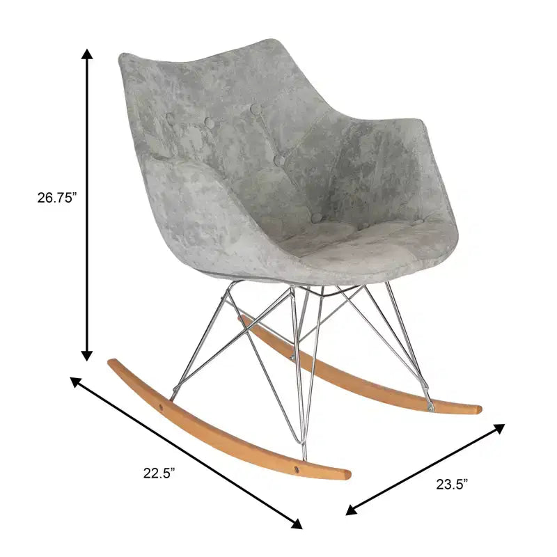 Fauteuil à bascule de pépinière LeisureMod Willow en tissu sergé/revêtement velours - Base en bois de frêne Eiffel, confort accru, parfait pour les chambres d'enfants