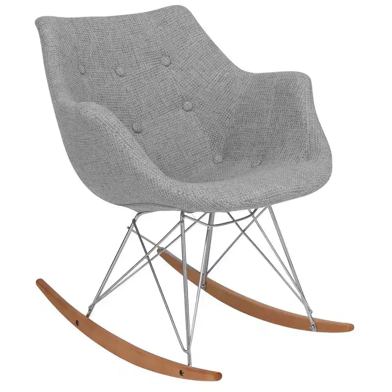 Fauteuil à bascule de pépinière LeisureMod Willow en tissu sergé/revêtement velours - Base en bois de frêne Eiffel, confort accru, parfait pour les chambres d'enfants