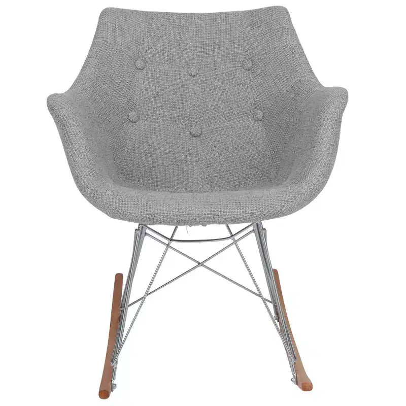 Fauteuil à bascule de pépinière LeisureMod Willow en tissu sergé/revêtement velours - Base en bois de frêne Eiffel, confort accru, parfait pour les chambres d'enfants