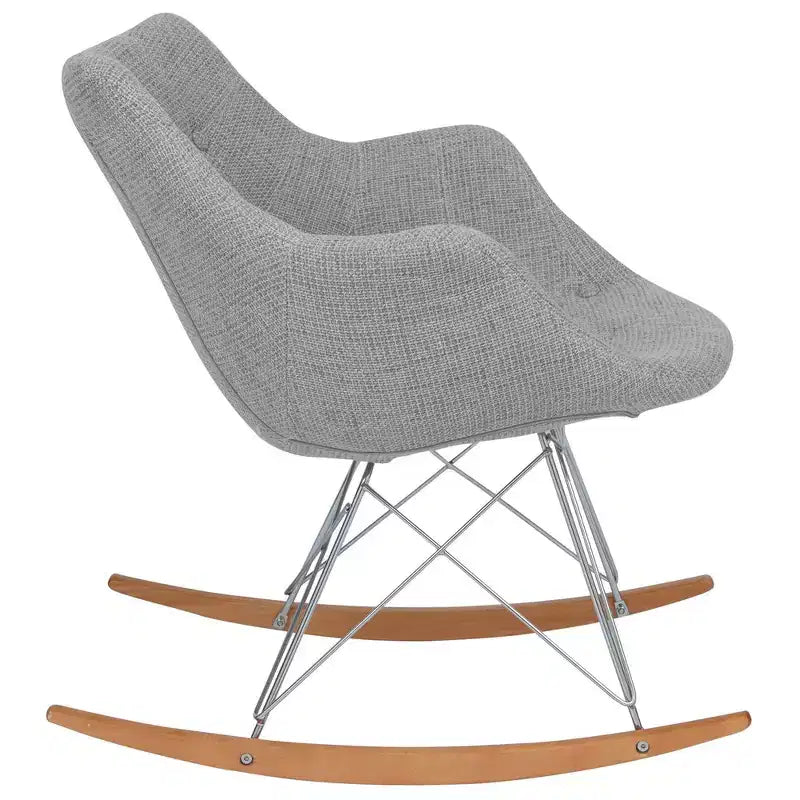 Fauteuil à bascule de pépinière LeisureMod Willow en tissu sergé/revêtement velours - Base en bois de frêne Eiffel, confort accru, parfait pour les chambres d'enfants