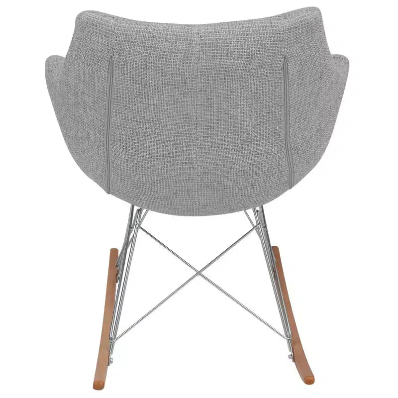 Fauteuil à bascule de pépinière LeisureMod Willow en tissu sergé/revêtement velours - Base en bois de frêne Eiffel, confort accru, parfait pour les chambres d'enfants