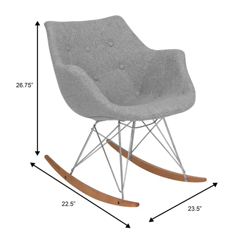 Fauteuil à bascule de pépinière LeisureMod Willow en tissu sergé/revêtement velours - Base en bois de frêne Eiffel, confort accru, parfait pour les chambres d'enfants