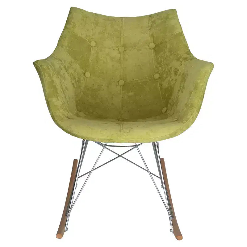 Fauteuil à bascule de pépinière LeisureMod Willow en tissu sergé/revêtement velours - Base en bois de frêne Eiffel, confort accru, parfait pour les chambres d'enfants