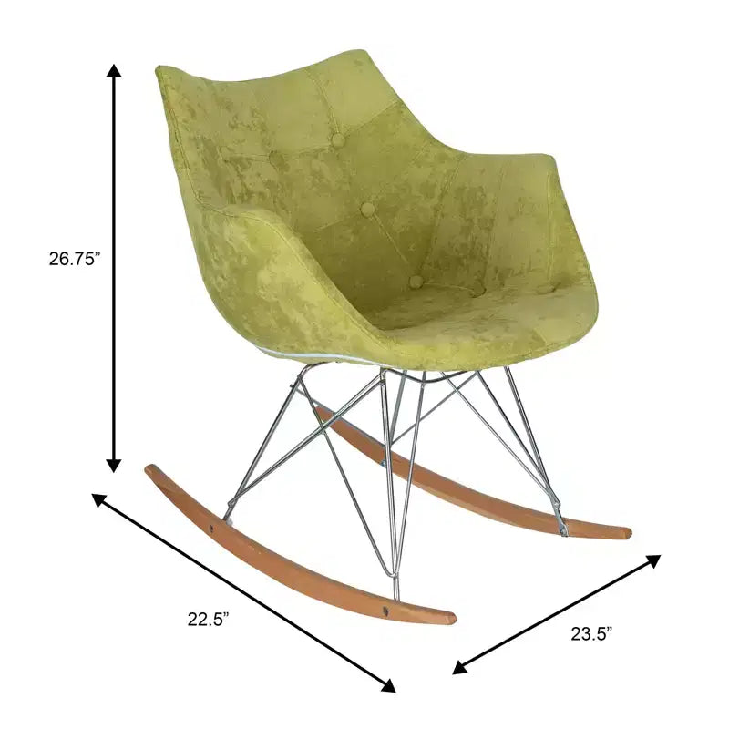 Fauteuil à bascule de pépinière LeisureMod Willow en tissu sergé/revêtement velours - Base en bois de frêne Eiffel, confort accru, parfait pour les chambres d'enfants