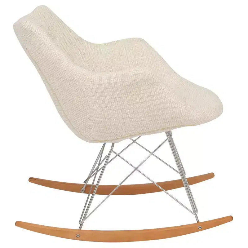 Fauteuil à bascule de pépinière LeisureMod Willow en tissu sergé/revêtement velours - Base en bois de frêne Eiffel, confort accru, parfait pour les chambres d'enfants
