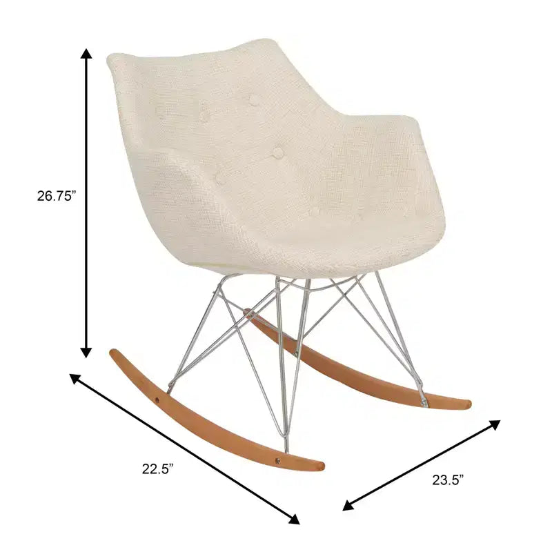 Fauteuil à bascule de pépinière LeisureMod Willow en tissu sergé/revêtement velours - Base en bois de frêne Eiffel, confort accru, parfait pour les chambres d'enfants