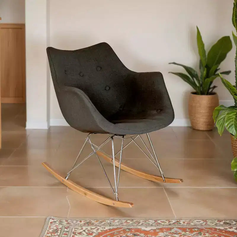 Fauteuil à bascule de pépinière LeisureMod Willow en tissu sergé/revêtement velours - Base en bois de frêne Eiffel, confort accru, parfait pour les chambres d'enfants