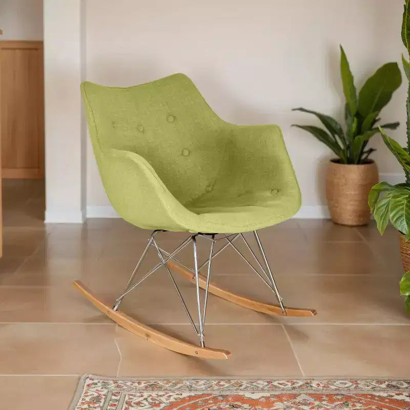 Fauteuil à bascule de pépinière LeisureMod Willow en tissu sergé/revêtement velours - Base en bois de frêne Eiffel, confort accru, parfait pour les chambres d'enfants