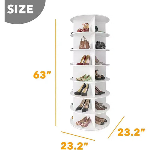 Tour de rangement pour chaussures rotative à 7 niveaux, organisateur de chaussures et sacs à main vertical rond, blanc