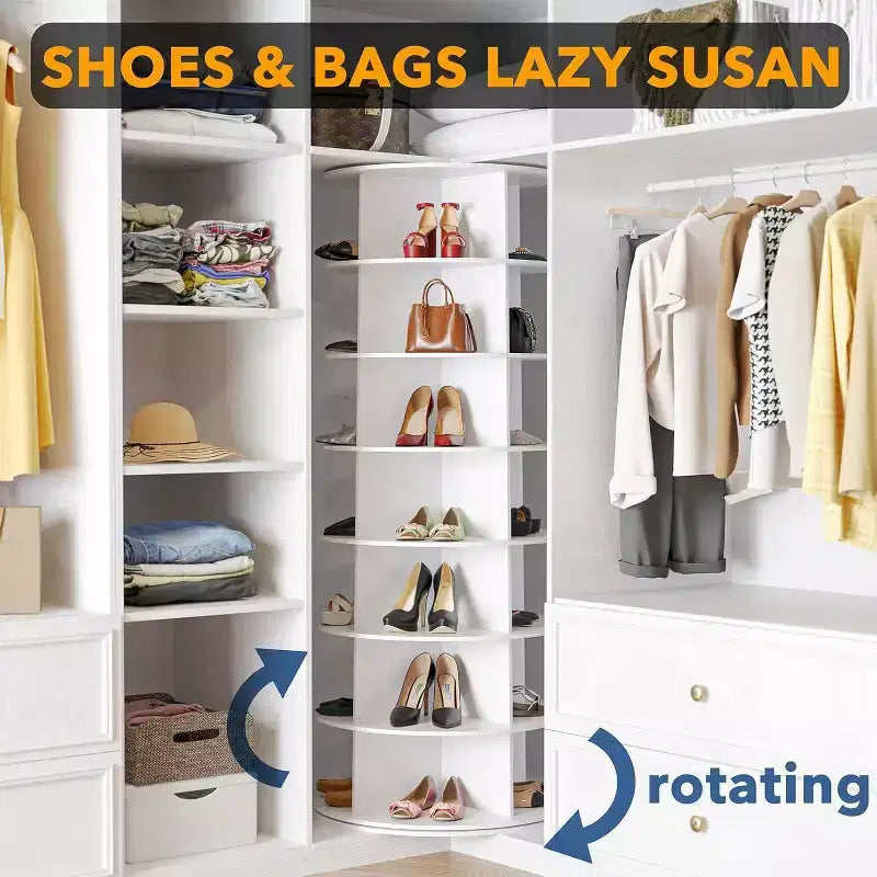 Tour de rangement pour chaussures rotative à 7 niveaux, organisateur de chaussures et sacs à main vertical rond, blanc