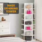Tour de rangement pour chaussures rotative à 7 niveaux, organisateur de chaussures et sacs à main vertical rond, blanc