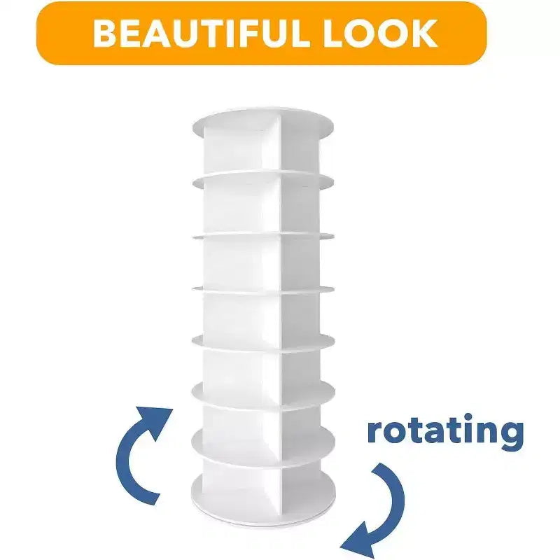 Tour de rangement pour chaussures rotative à 7 niveaux, organisateur de chaussures et sacs à main vertical rond, blanc