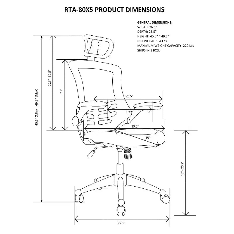 Chaise de bureau - Techni Mobili : Dossier, réglable, pivotant