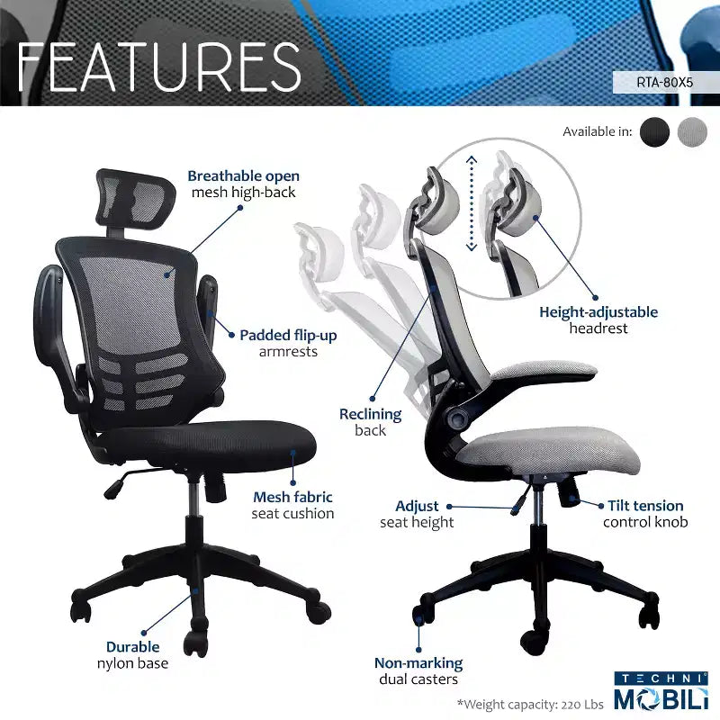 Chaise de bureau - Techni Mobili : Dossier, réglable, pivotant