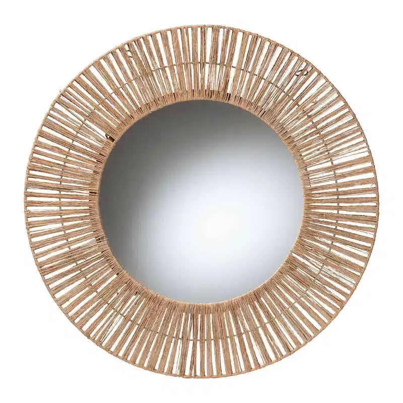 bali & pari Leala Miroir mural d'appoint bohème moderne en métal et herbes marines naturelles marron