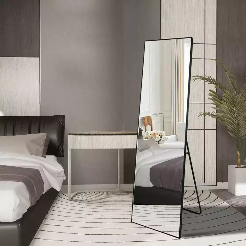 Miroir à poser carré WallBeyond 64x21 en aluminium avec support béquille