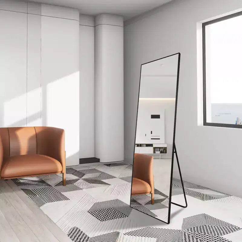 Miroir à poser carré WallBeyond 64x21 en aluminium avec support béquille