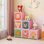 Costway Armoire pour enfants à 8 cubes, Commode pour bébé, Penderie avec portes pour chambre, Bleu/Rose/Blanc