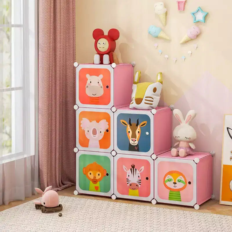 Costway Armoire pour enfants à 8 cubes, Commode pour bébé, Penderie avec portes pour chambre, Bleu/Rose/Blanc