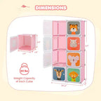 Costway Armoire pour enfants à 8 cubes, Commode pour bébé, Penderie avec portes pour chambre, Bleu/Rose/Blanc