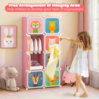 Costway Armoire pour enfants à 8 cubes, Commode pour bébé, Penderie avec portes pour chambre, Bleu/Rose/Blanc