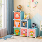 Costway Armoire pour enfants à 8 cubes, Commode pour bébé, Penderie avec portes pour chambre, Bleu/Rose/Blanc