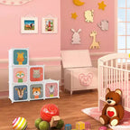 Costway Armoire pour enfants à 8 cubes, Commode pour bébé, Penderie avec portes pour chambre, Bleu/Rose/Blanc