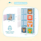 Costway Armoire pour enfants à 8 cubes, Commode pour bébé, Penderie avec portes pour chambre, Bleu/Rose/Blanc