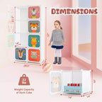 Costway Armoire pour enfants à 8 cubes, Commode pour bébé, Penderie avec portes pour chambre, Bleu/Rose/Blanc