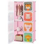 Costway Armoire pour enfants à 8 cubes, Commode pour bébé, Penderie avec portes pour chambre, Bleu/Rose/Blanc