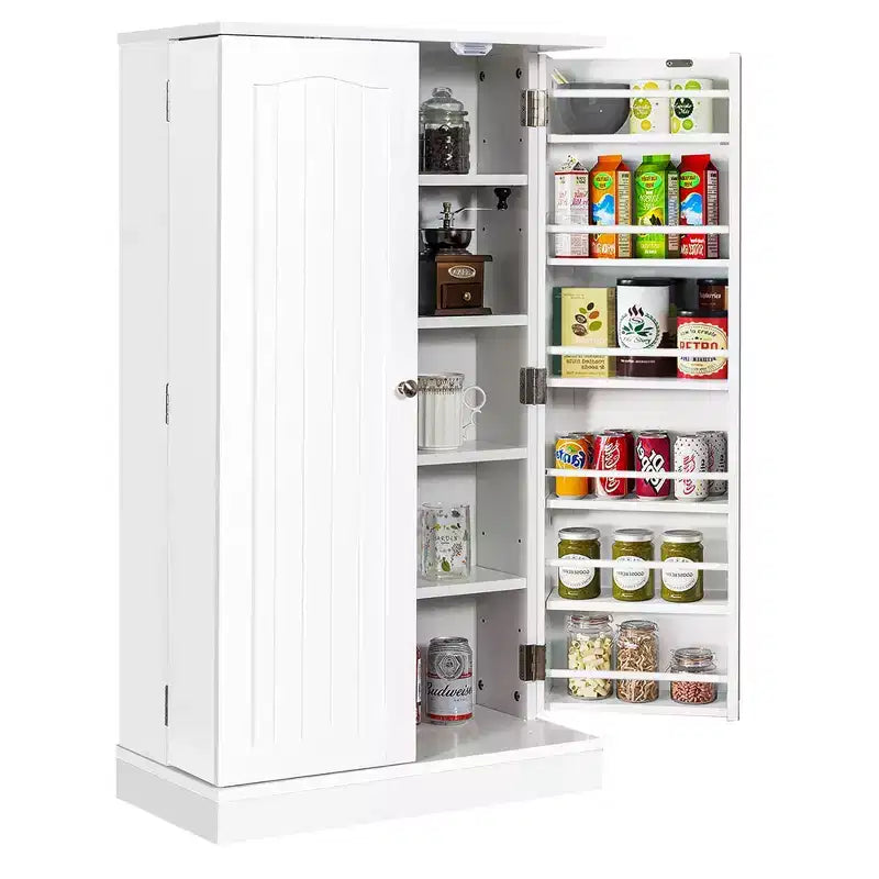 Costway Meuble de rangement de cuisine de style campagnard 41 po avec portes et étagères réglables Gris/Blanc