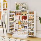Costway Meuble de rangement de cuisine de style campagnard 41 po avec portes et étagères réglables Gris/Blanc
