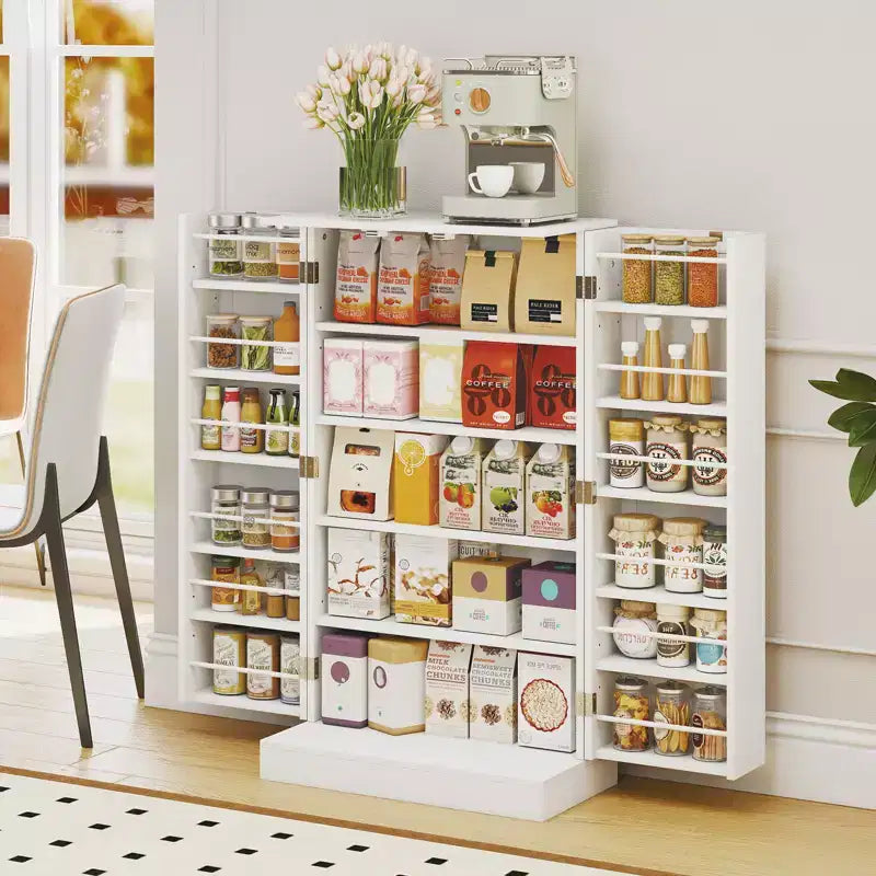 Costway Meuble de rangement de cuisine de style campagnard 41 po avec portes et étagères réglables Gris/Blanc