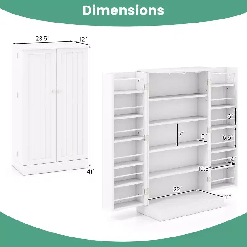 Costway Meuble de rangement de cuisine de style campagnard 41 po avec portes et étagères réglables Gris/Blanc