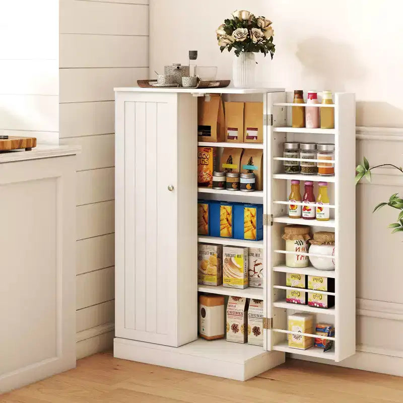 Costway Meuble de rangement de cuisine de style campagnard 41 po avec portes et étagères réglables Gris/Blanc