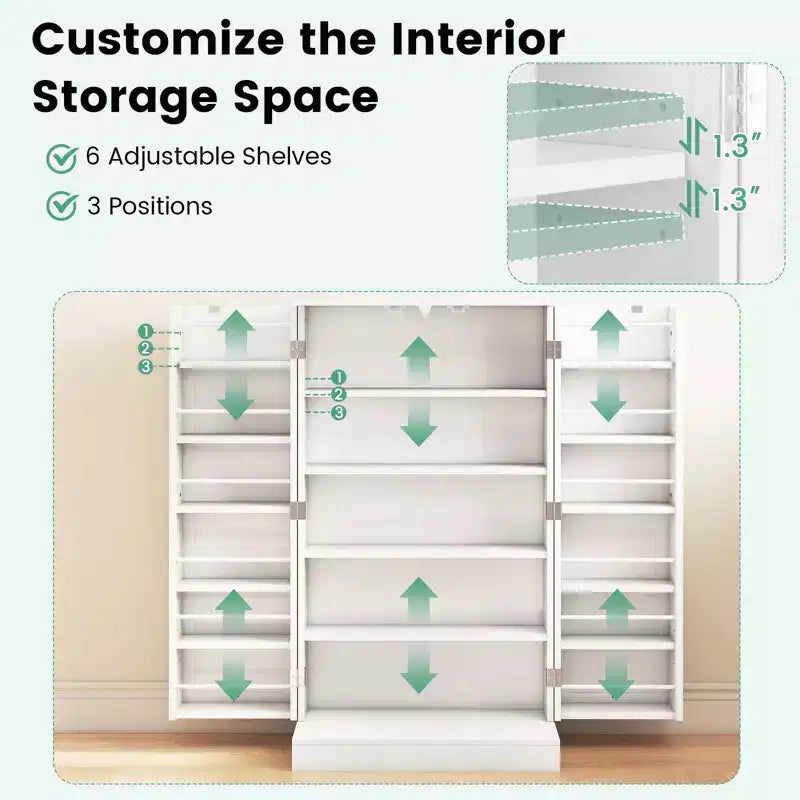 Costway Meuble de rangement de cuisine de style campagnard 41 po avec portes et étagères réglables Gris/Blanc