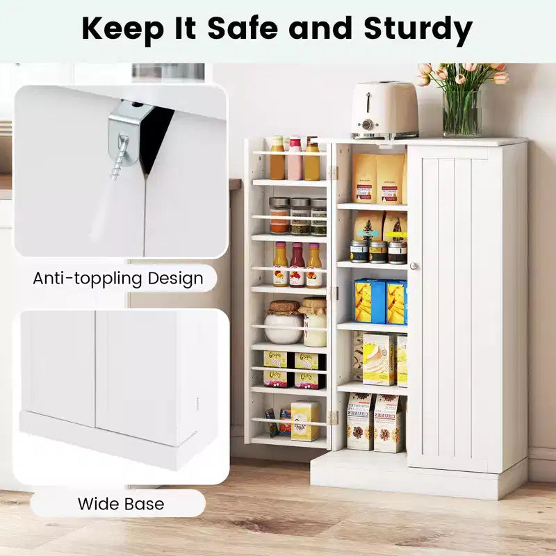 Costway Meuble de rangement de cuisine de style campagnard 41 po avec portes et étagères réglables Gris/Blanc