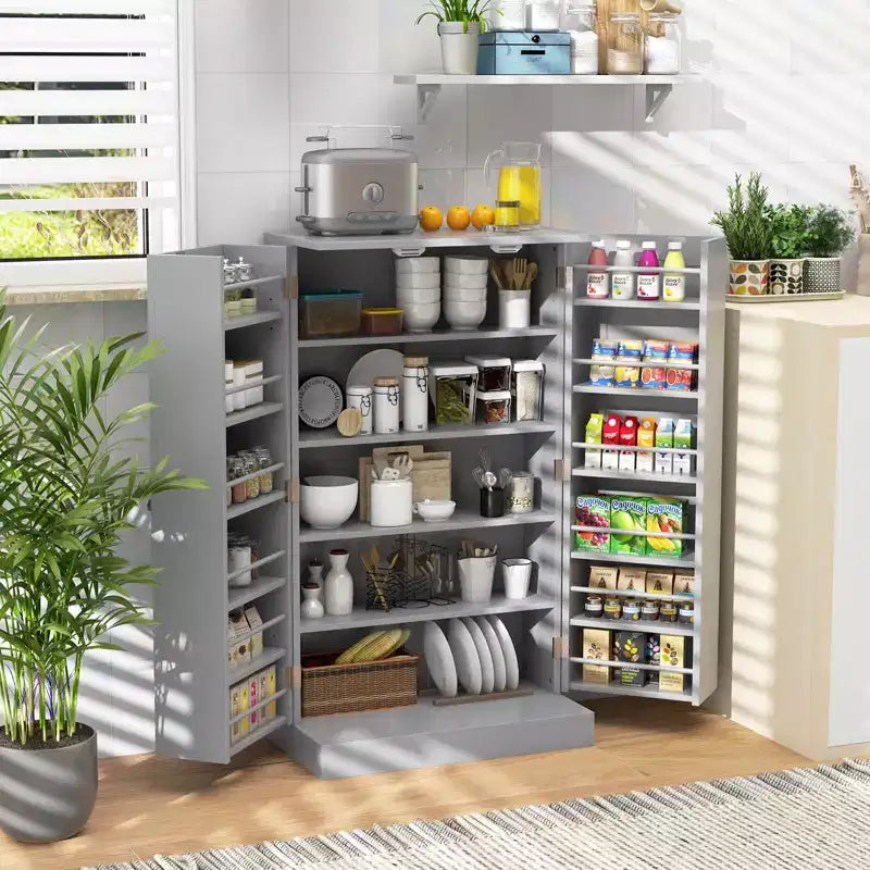 Costway Meuble de rangement de cuisine de style campagnard 41 po avec portes et étagères réglables Gris/Blanc