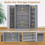 Costway Meuble de rangement de cuisine de style campagnard 41 po avec portes et étagères réglables Gris/Blanc