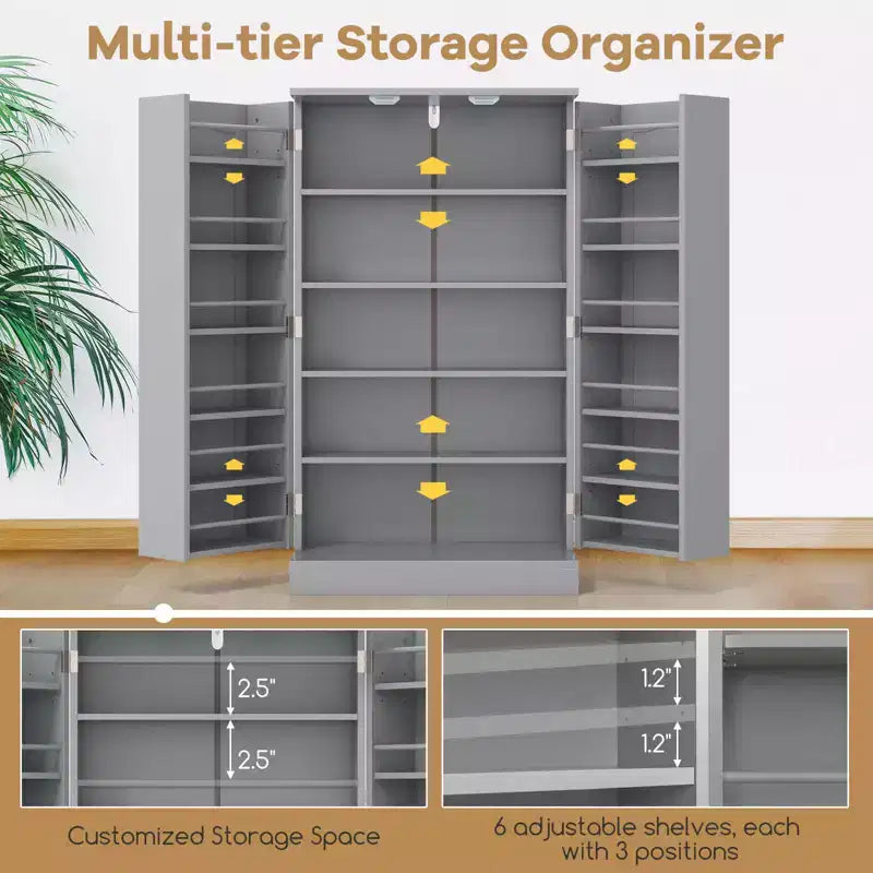 Costway Meuble de rangement de cuisine de style campagnard 41 po avec portes et étagères réglables Gris/Blanc
