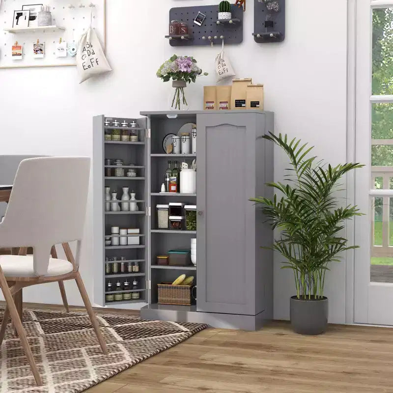 Costway Meuble de rangement de cuisine de style campagnard 41 po avec portes et étagères réglables Gris/Blanc