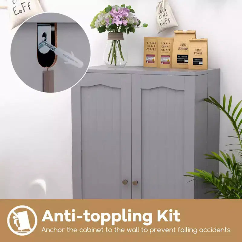 Costway Meuble de rangement de cuisine de style campagnard 41 po avec portes et étagères réglables Gris/Blanc