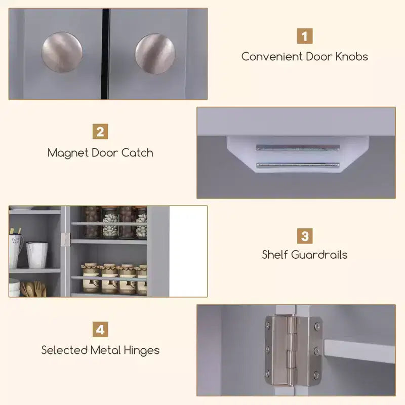 Costway Meuble de rangement de cuisine de style campagnard 41 po avec portes et étagères réglables Gris/Blanc